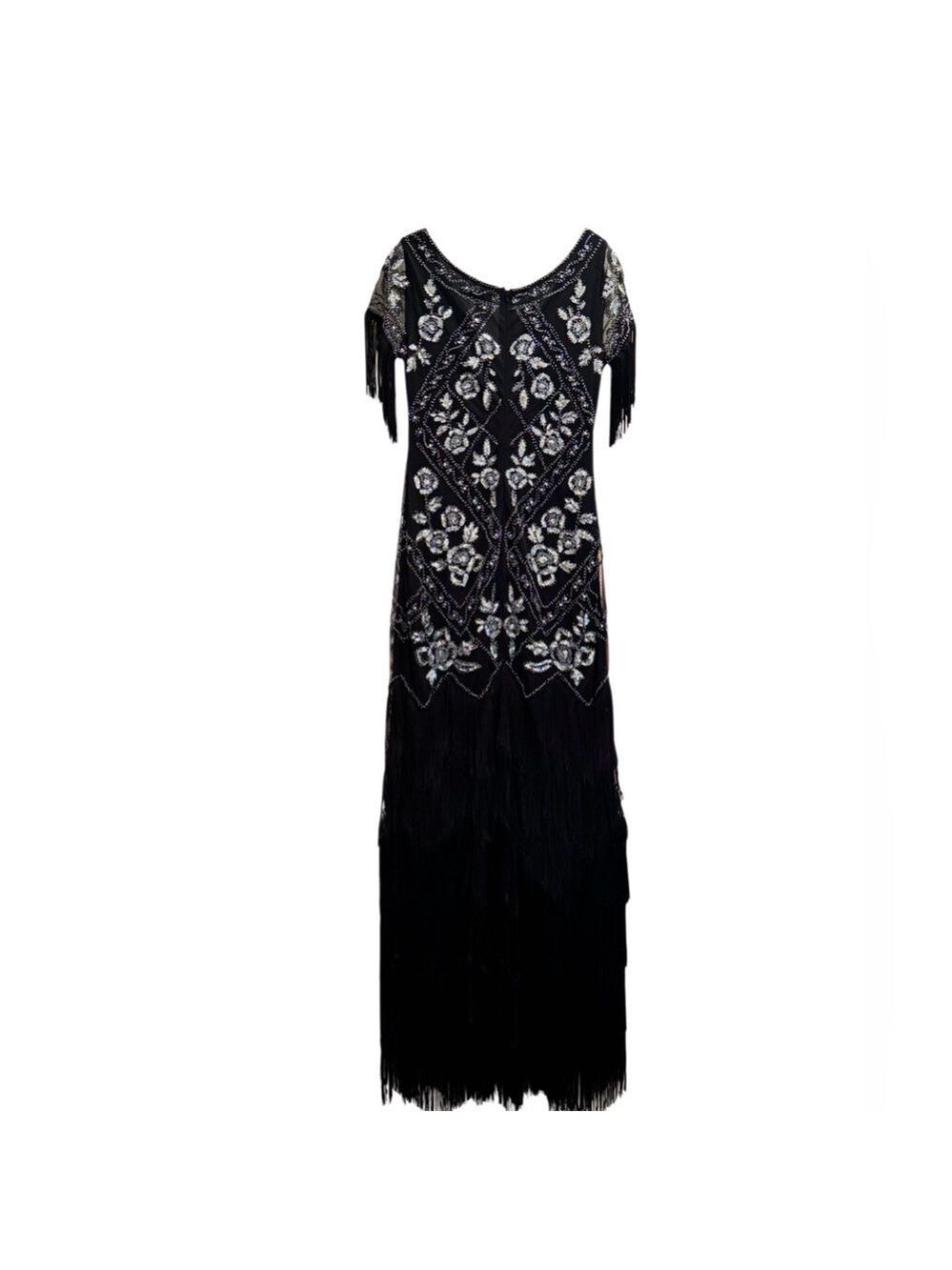 Babeyond Black Beaded Fringe Gown - Size Medium